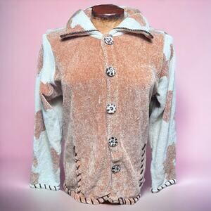 VINTAGE Y2K Cow Print Western Sweater Boho Cottagecore Knit Size Medium